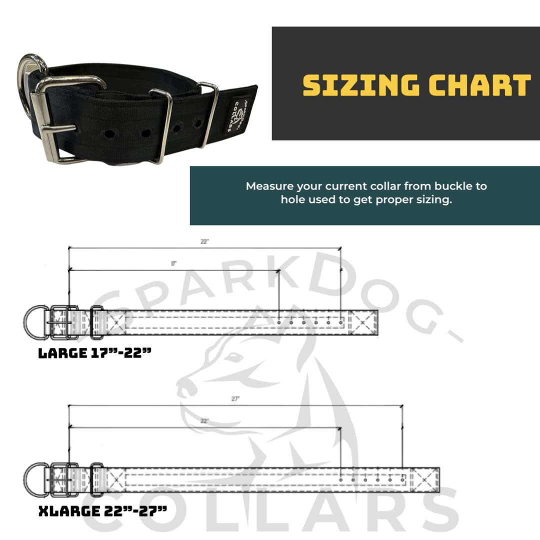 Sparkdog Collars Working Dog Collar - 2 Wide, 4Ply Polyester Seatbelt Webbing, Heavy Duty Stainless Steel Welded Hardware, Tac