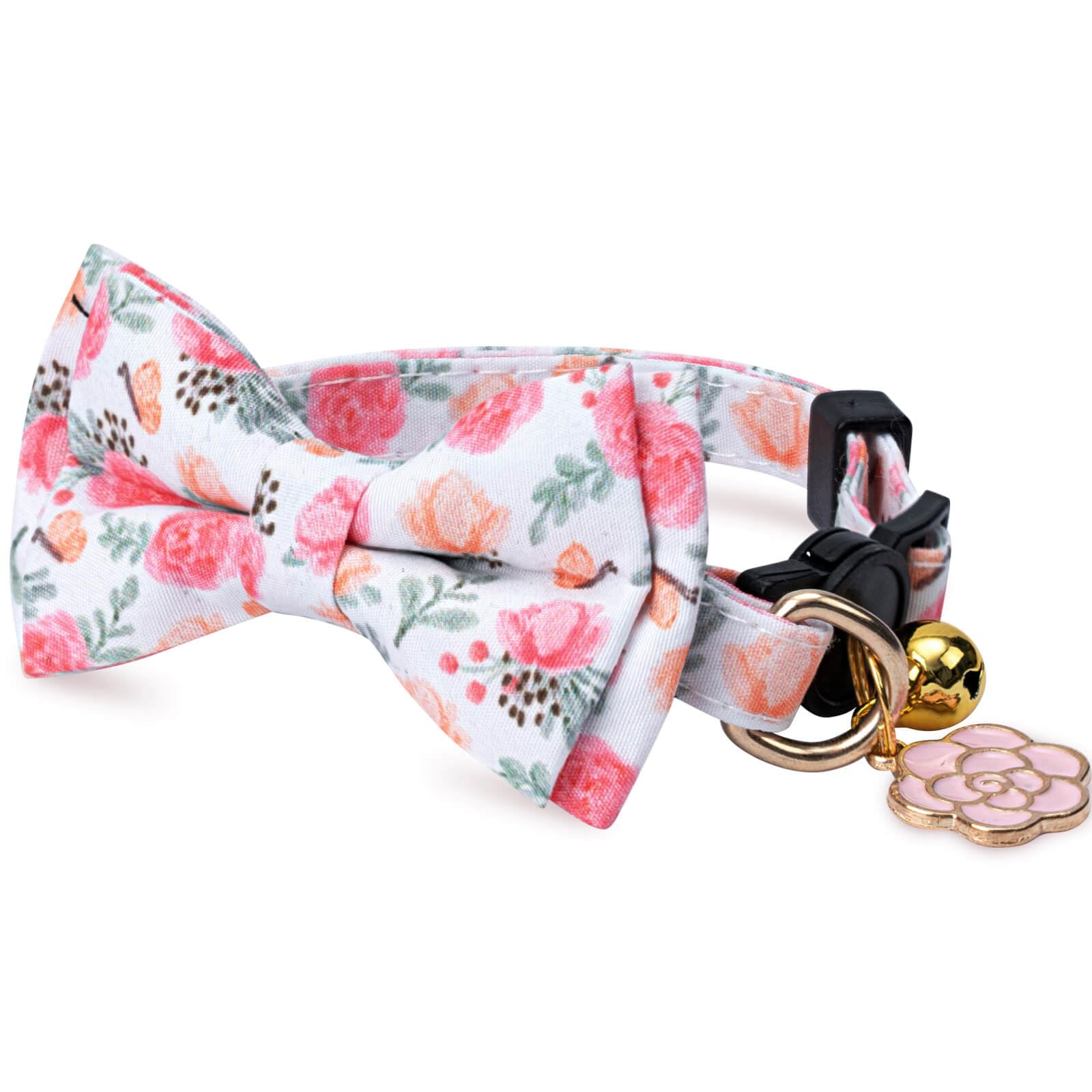 Jelwuion 2 Pack Cotton Cat Collar With Bow Tie And Bell For Girl Boy Cats,Cute Pink Flower And Yellow Sunflower Pattern Spring S