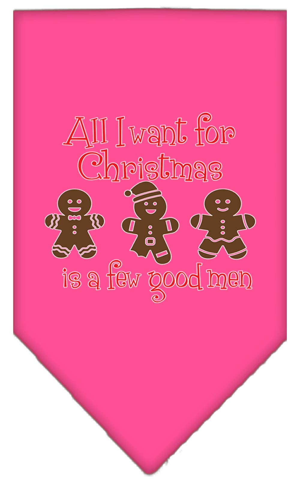 Christmas Pet and Dog Bandana Screen Printed, &quot;All I Want For Christmas Is A Few Good Men&quot; Bright Pink Large