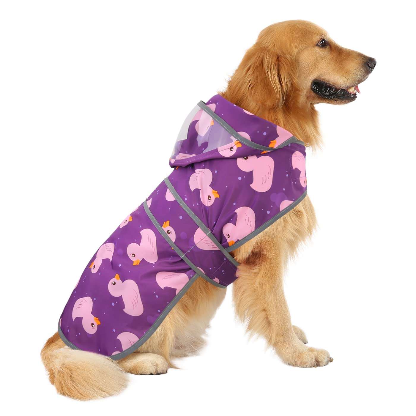 Hde Dog Raincoat With Clear Hood Rain Jacket Poncho For Small Medium Large Dogs Ducks Purple - Xl