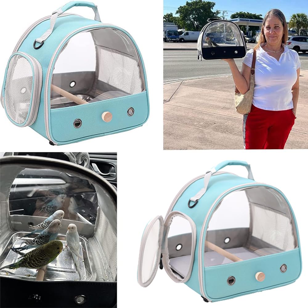 Small Bird Travel Cage Carrier, Portable Small Bird Parrot Parakeet Carrier with Standing Perch and Comfy Mat (NO Tray), Bird Ca