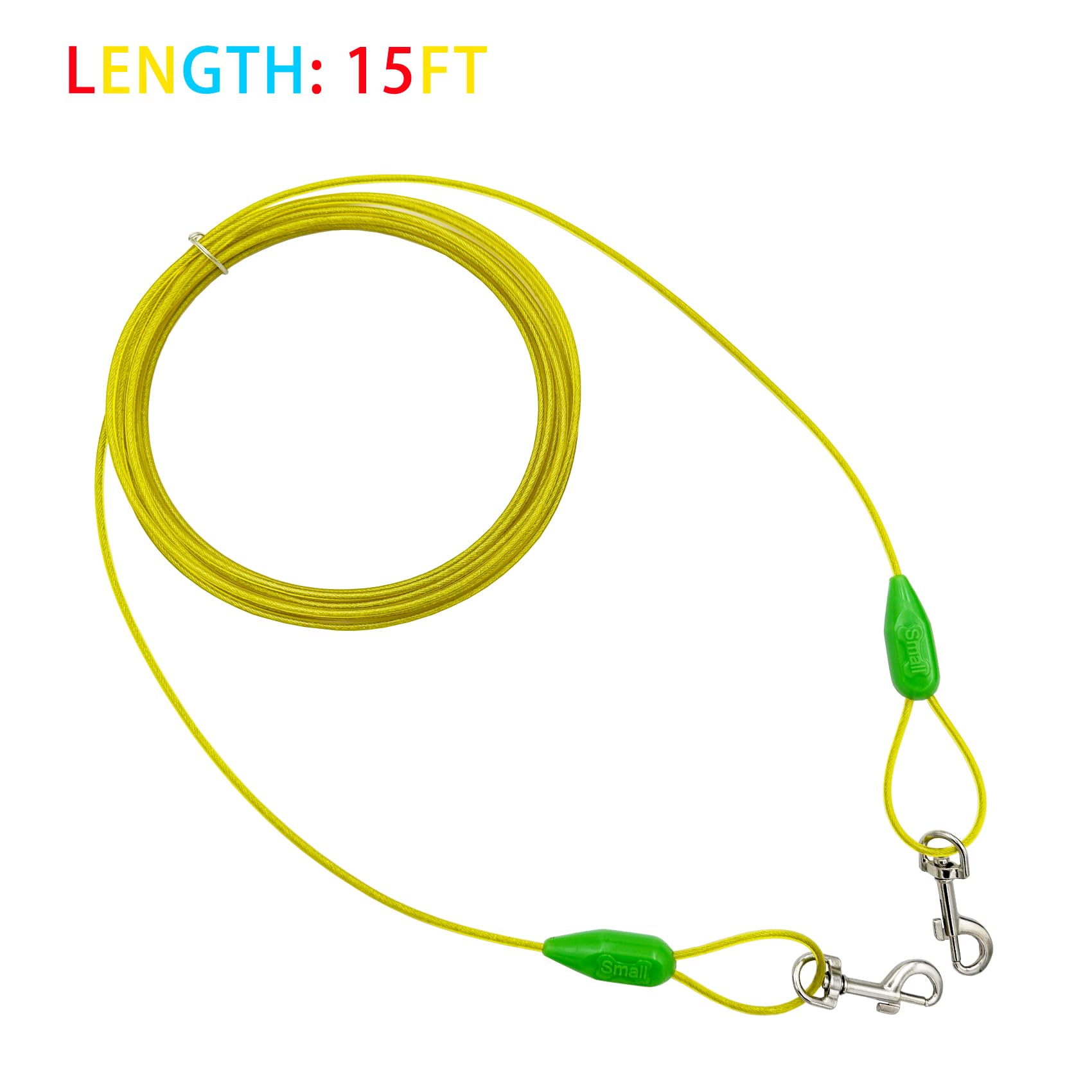 Petest 15Ft Tie-Out Cable With Crimp Cover For Small Dogs Up To 35 Pounds