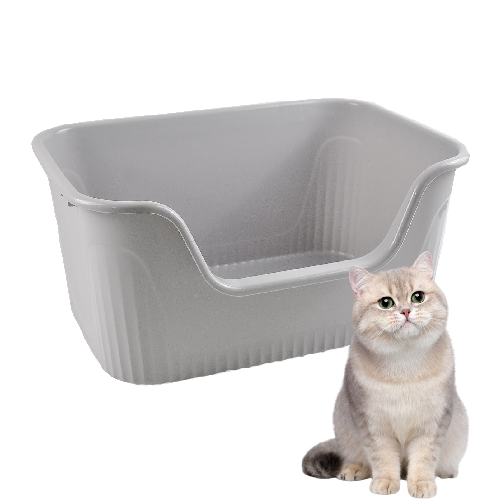 Muyg Large Cat Litter Box With High Sides,17.5X15X8.9 Open Top Anti Splashing Non-Stick Low Entry Litter Tray For Cats Eas