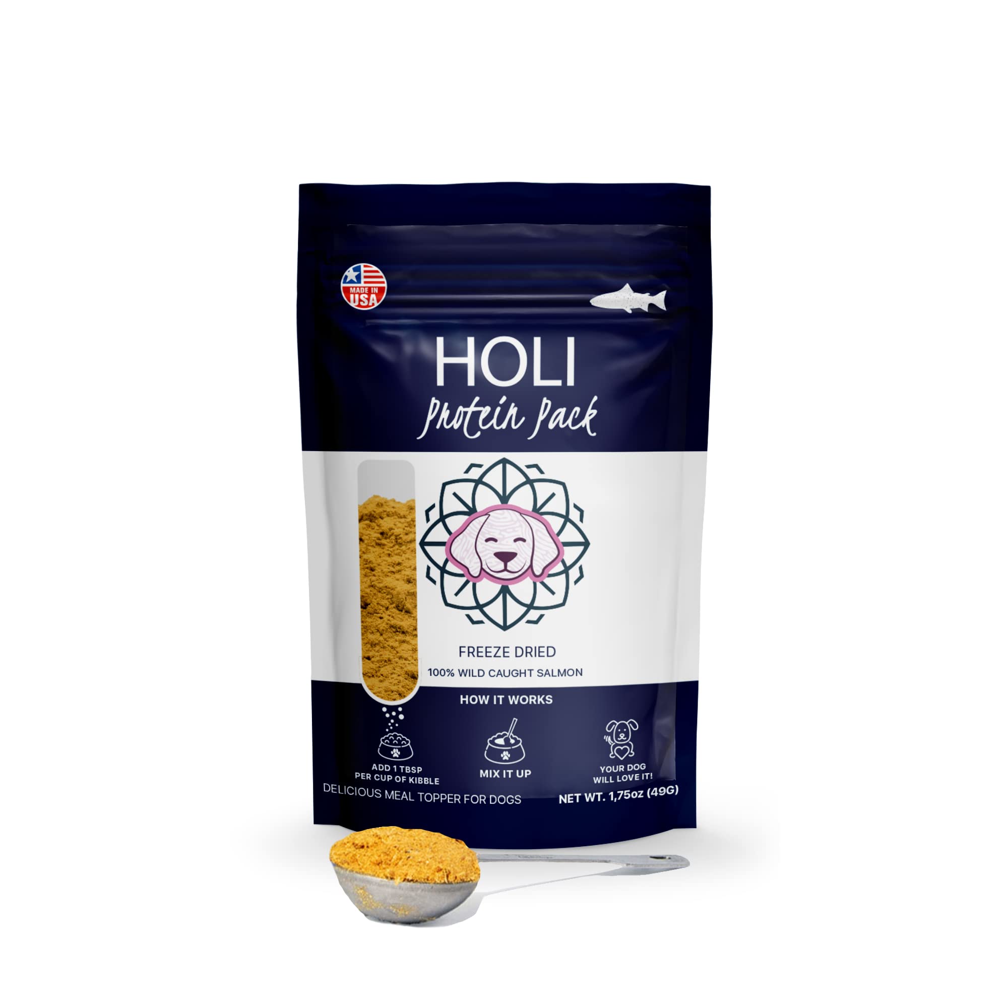 HOLI Freeze Dried Salmon Dog Food Topper - with Omega 3 & 6 - Single Ingredient, Human-Grade Wild Caught Salmon - Dog Food Flavo