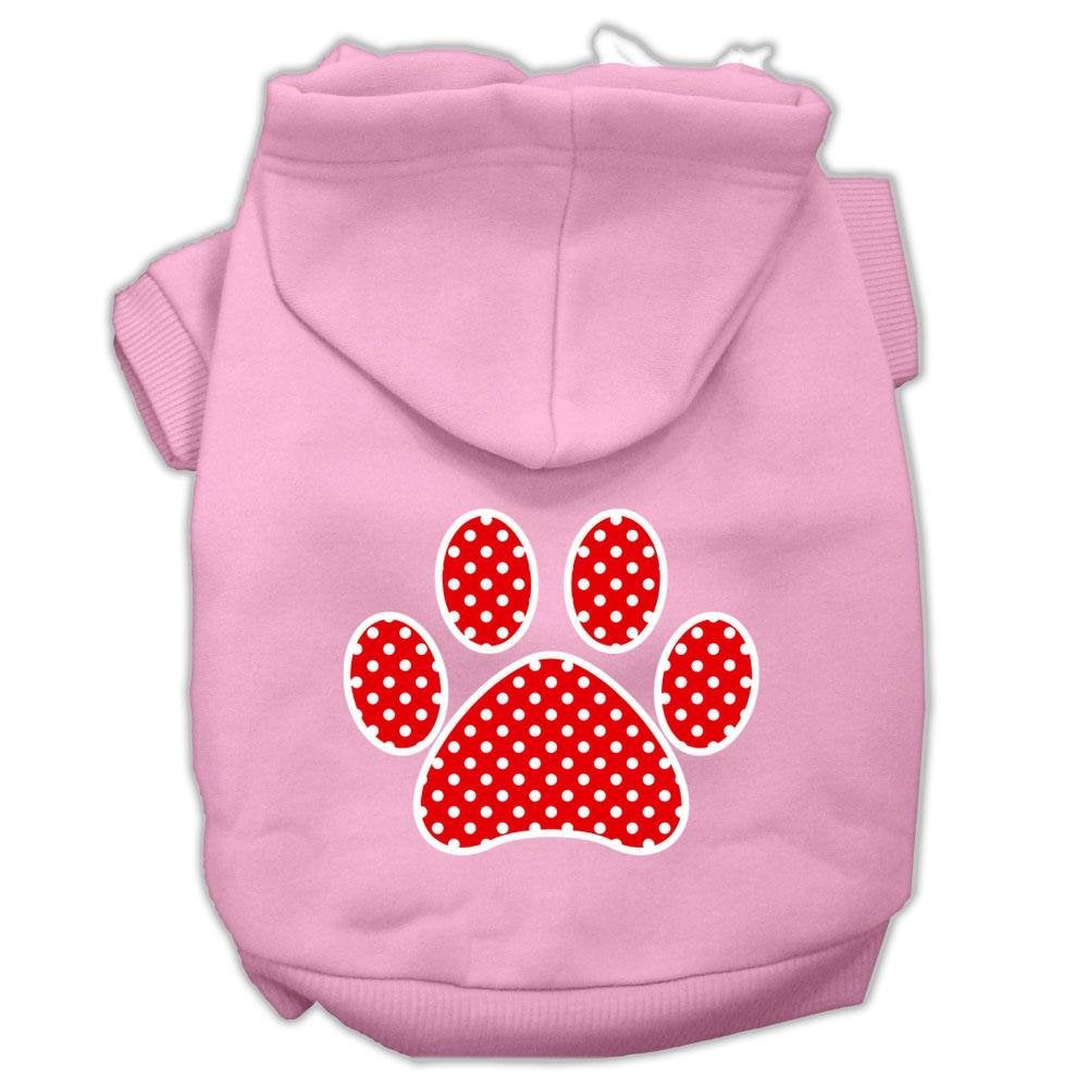 Pet Dog & Cat Hoodie Screen Printed, 'Red Swiss Dots Paw' Light Pink Xs (0-3 Lbs.)