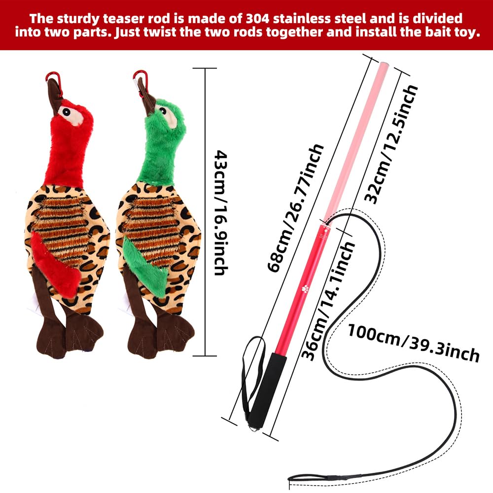 Amyese Interactive Dog Toys - Extendable Flirt Pole With 2Pcs Squeaky Plush Toy Tugs Red Green For Dog Outdoor Entertainment, Train And Exercise
