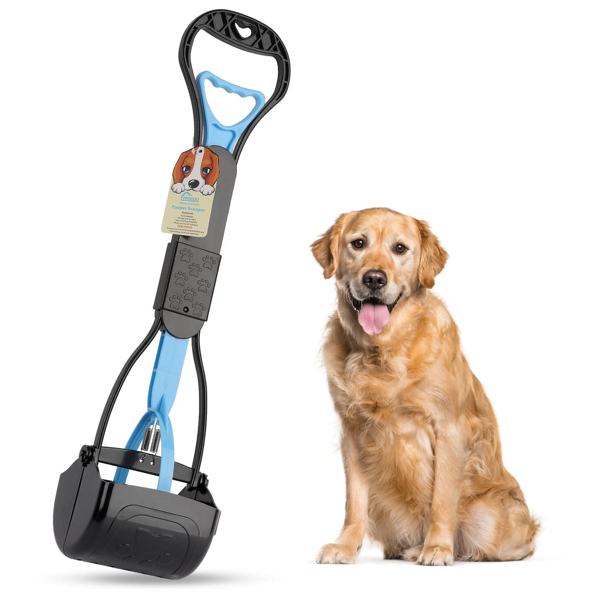 Ppogoo Non-Breakable Pooper Scooper For Large Medium Small Dogs With 24.3Inch Long Handle High Strength Material Durable Spring, Easy Grass And Gravel Pick Up