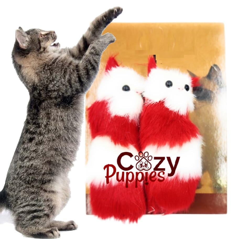 The Dds Store 2 Pcs Small Cat Squeaky Animal Fluffytoy Kitten Haired Tail Feathers Mice Mouse Rabbit Cat Toy (Color May Vary)