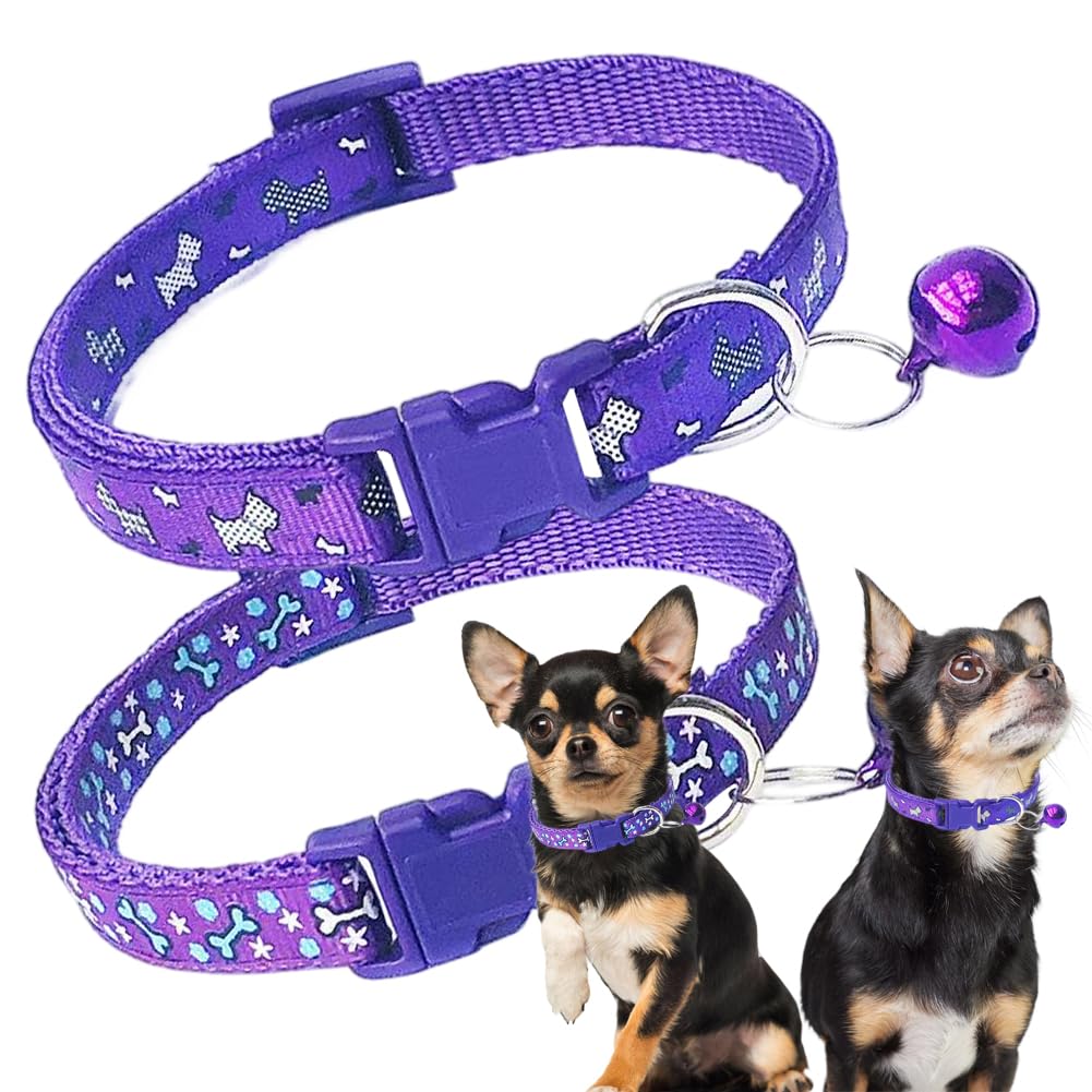 Xs Dog Collar With Bell, 2 Pack Girl'S Puppy Collar With Bell, Nylon Cute Cat Collars Adjustable For Xxs Xs Little Small Female 
