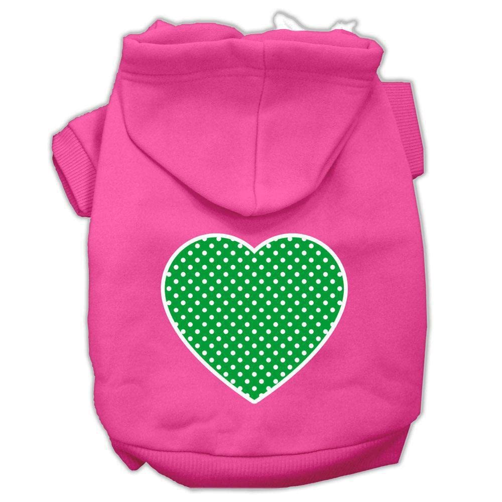 Pet Dog & Cat Hoodie Screen Printed, 'Green Swiss Dots Heart' Cream Sm (3-6 Lbs.)