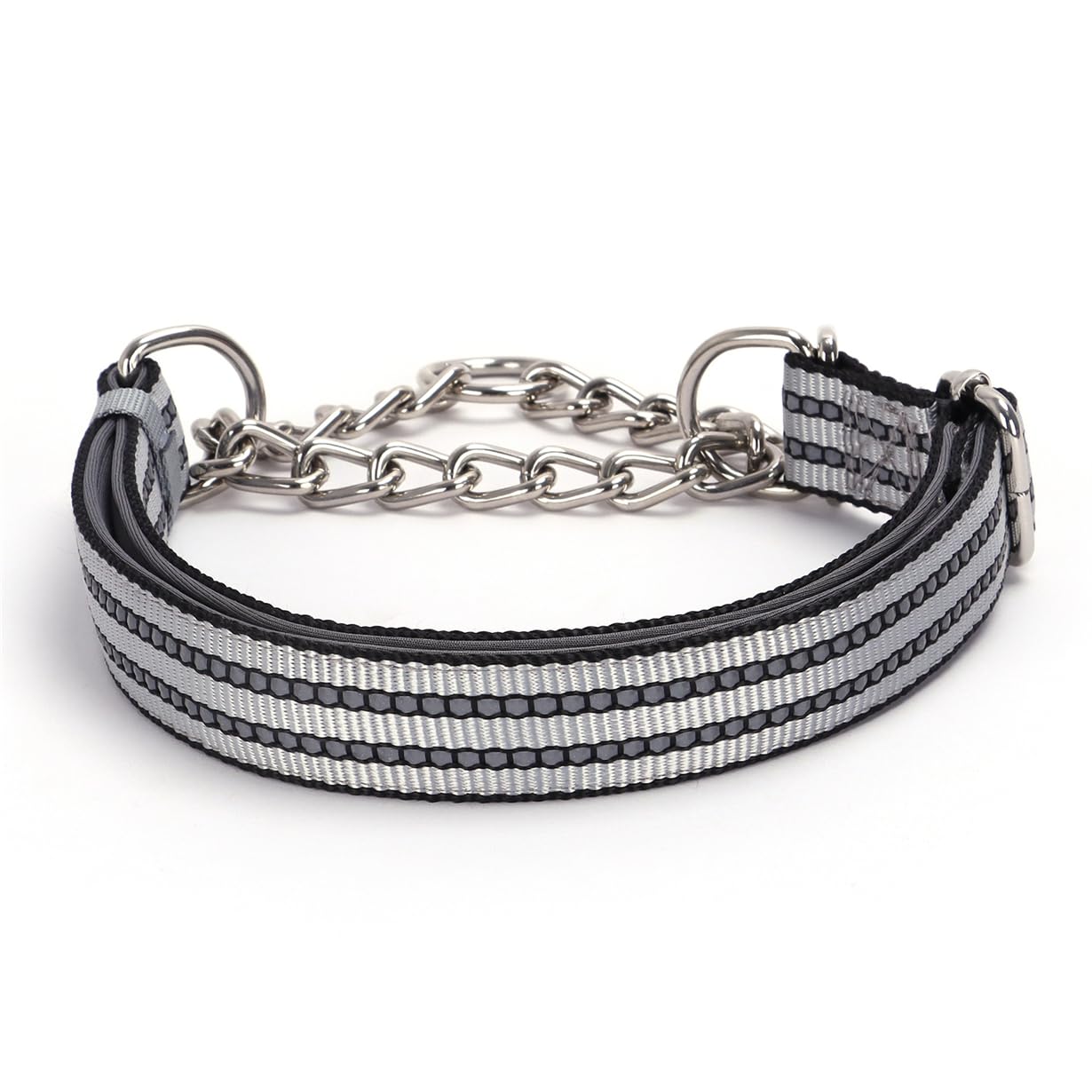 Martingale Collar For Dogs, Reflective Nylon Dog Collar Adjustable Walking Training Martingale Collars With Stainless Steel Chai