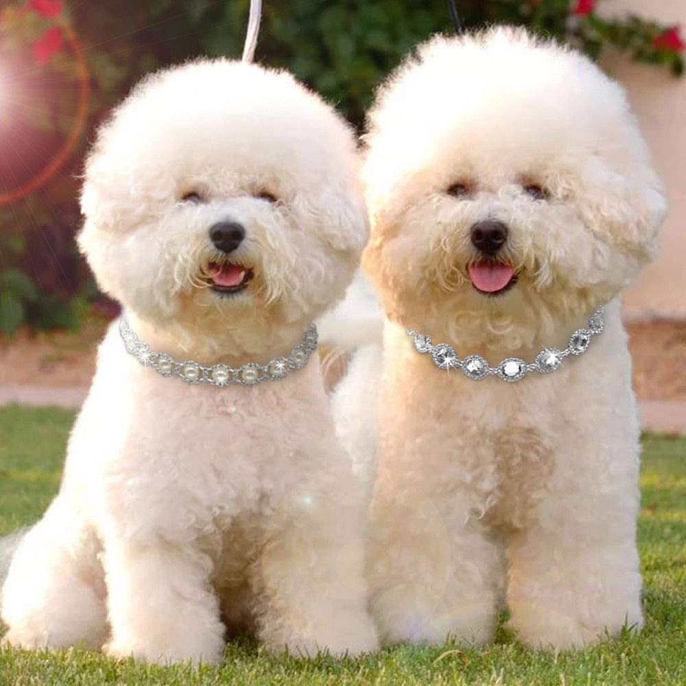Dogs Kingdom Pet Dog Cat Crystal Collar Bling Rhinestones Party Princess Necklace Adjustable Necklace Accessories,White,M:10-12'