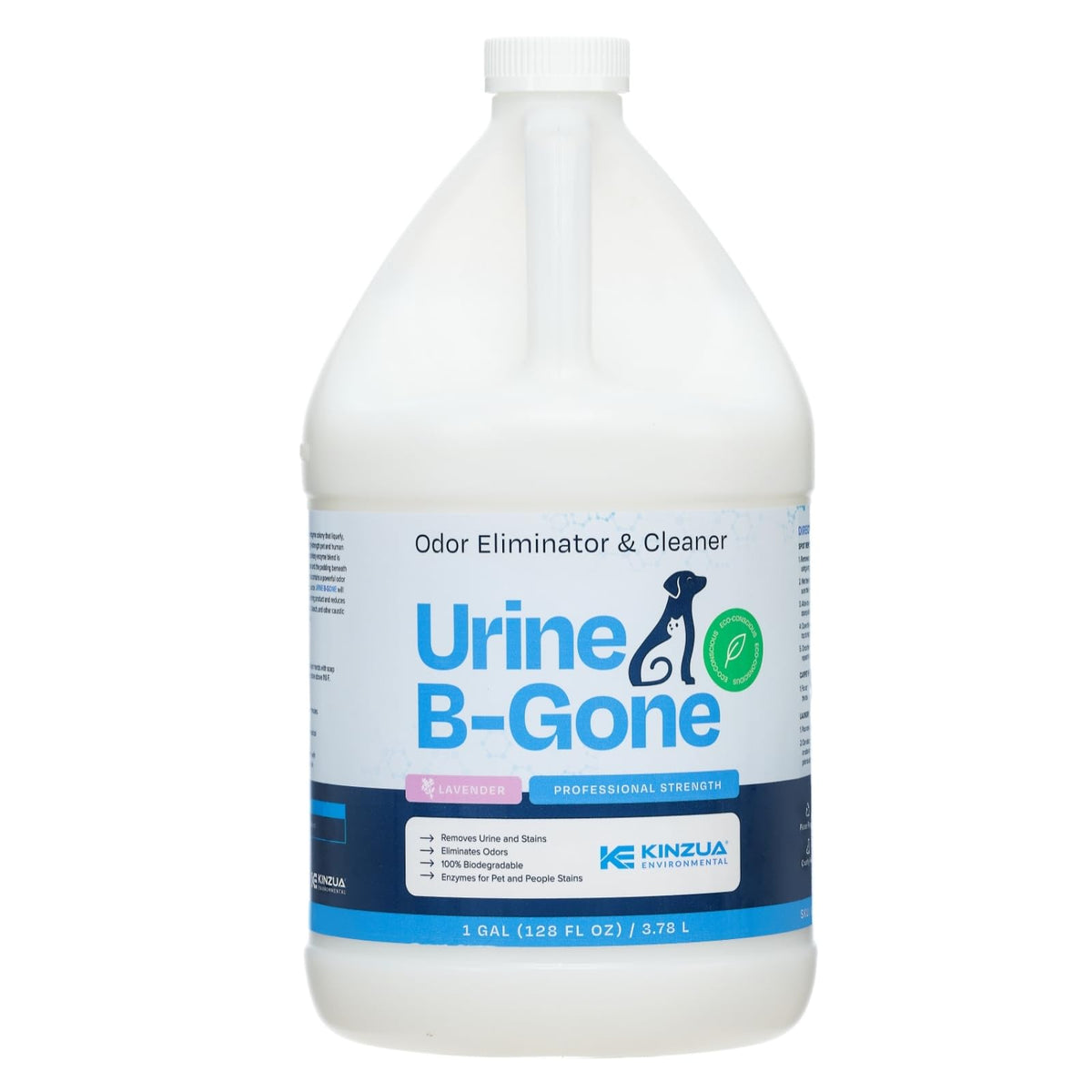 Kinzua Environmental Urine B-Gone, Professional Enzyme Odor Eliminator & Pet Stain Remover, Human, Cat & Dog Urine Cleaner, Effective On Laundry, Carpets & More, Lavender Scent, 1 Gallon