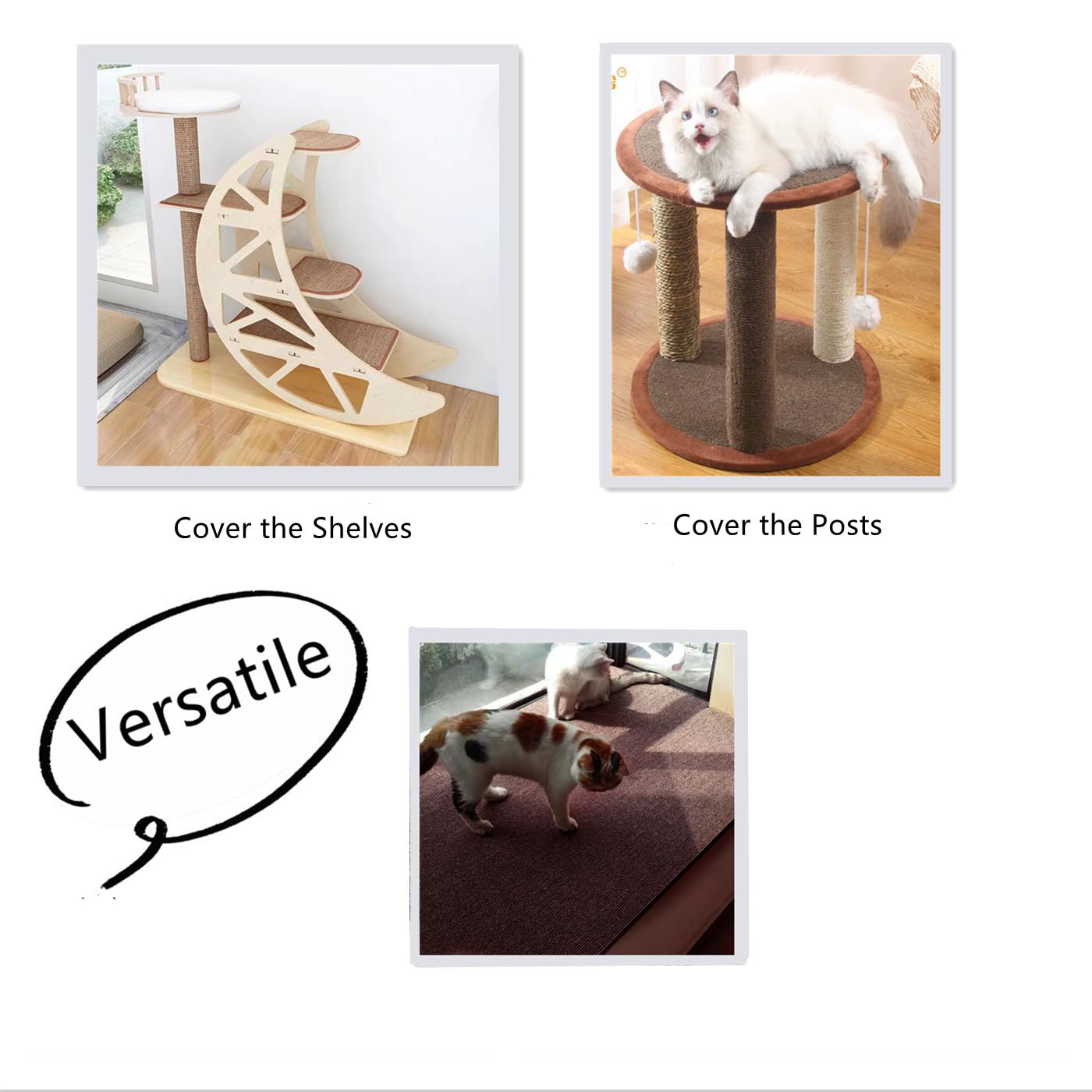 Shengocase 157.5'X15.8' Trimmable Self-Adhesive Carpet Mat Pad Replacement For Cat Tree Shelf Shelves, Cat Wall Furniture Step