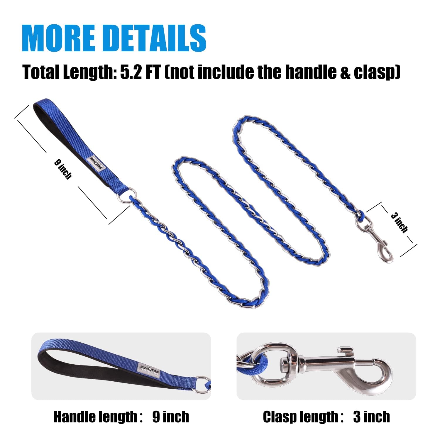 S-Etovus Dog Leash Chew Proof, Chain Leash Anti Chew Dog Leash For Large Dogs Heavy Duty, Indestructible Metal Leash Anti Bite C
