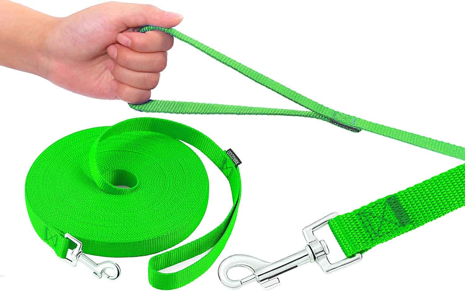 Amagood Dog/Puppy Obedience Recall Training Agility Lead-15 Ft 20 Ft 30 Ft 50 Ft Long Leash-For Dog Training,Recall,Play,Safety,Camping (20Feet, Green)