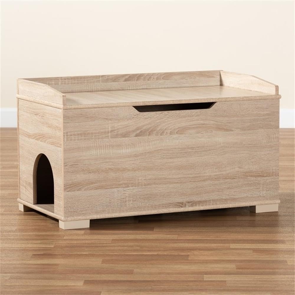 Baxton Studio Mariam Modern and Contemporary Oak Finished Wood Cat Litter Box Cover House