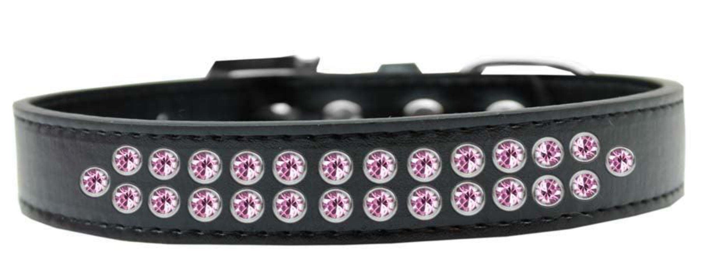 Mirage Pet Products Two Row Light Pink Crystal Black Dog Collar, Size 14