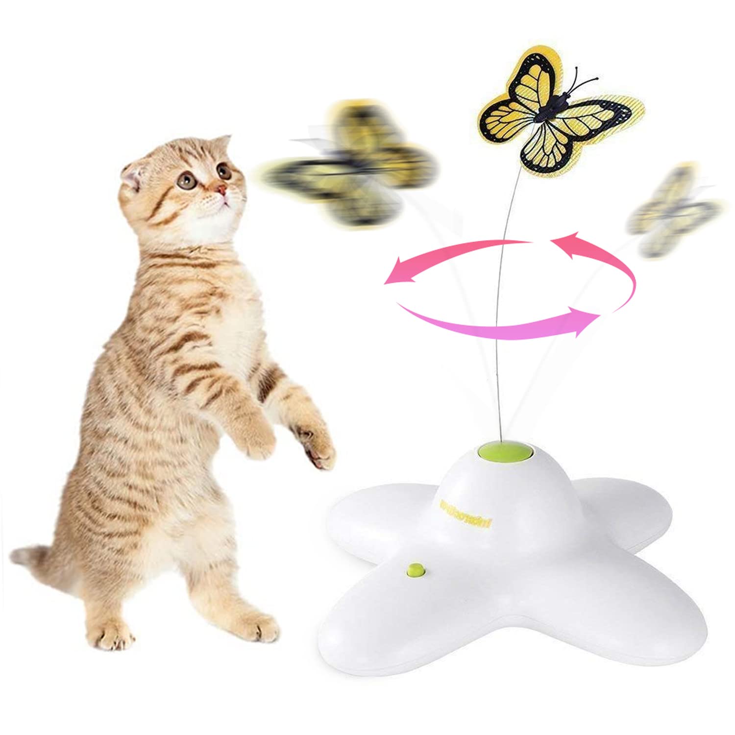 AFP Interactive Cat Toy, Butter-Fly Interactive for Indoor Cats, Flutter Bug Cat Toys, Flutter Rotating Kitten Toys with 2 Repla
