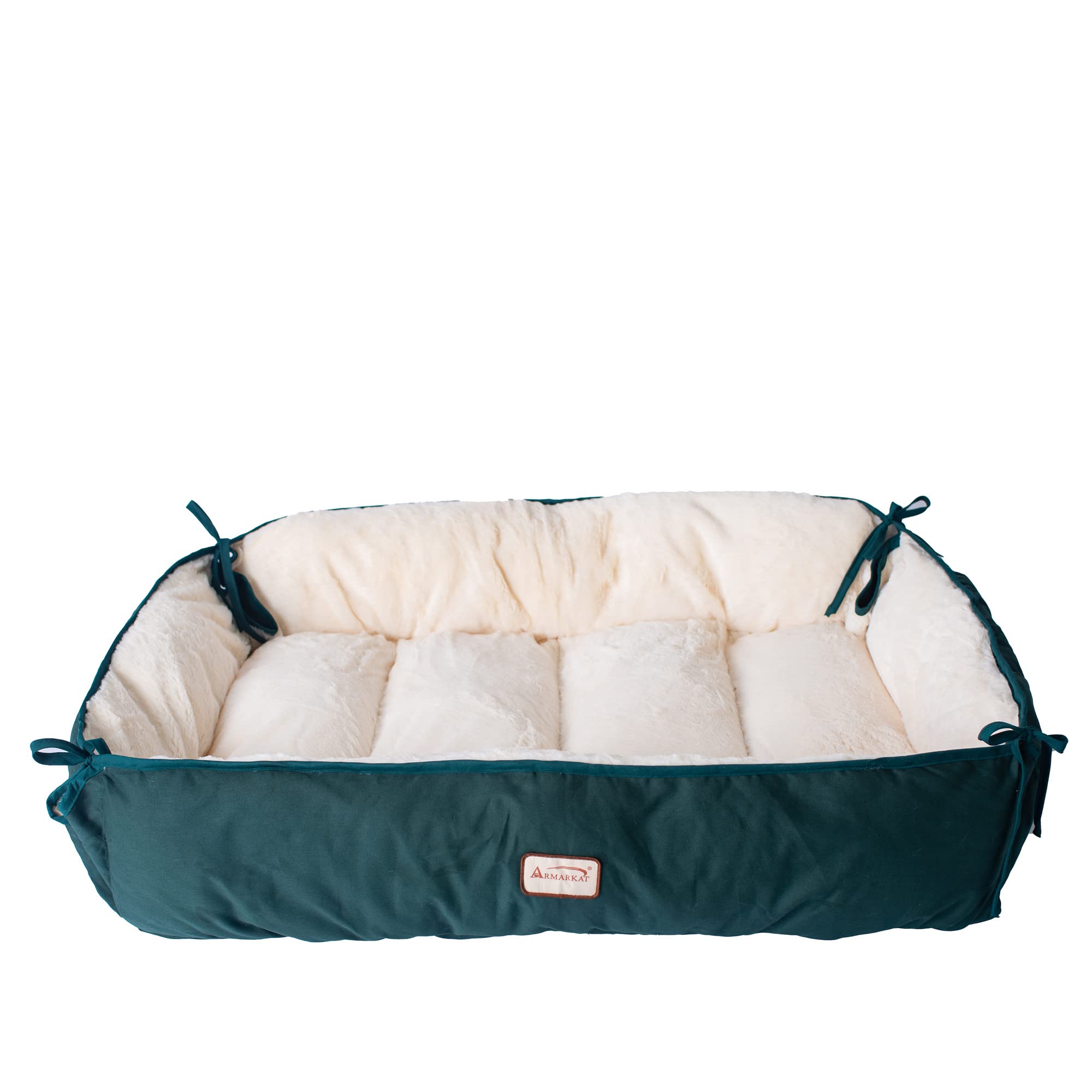 Armarkat Model D04HML/MB-L Large Laurel Green & Ivory Pet Bed and Mat, 42L x 29W x 8H, flat as mat: 51 x 40