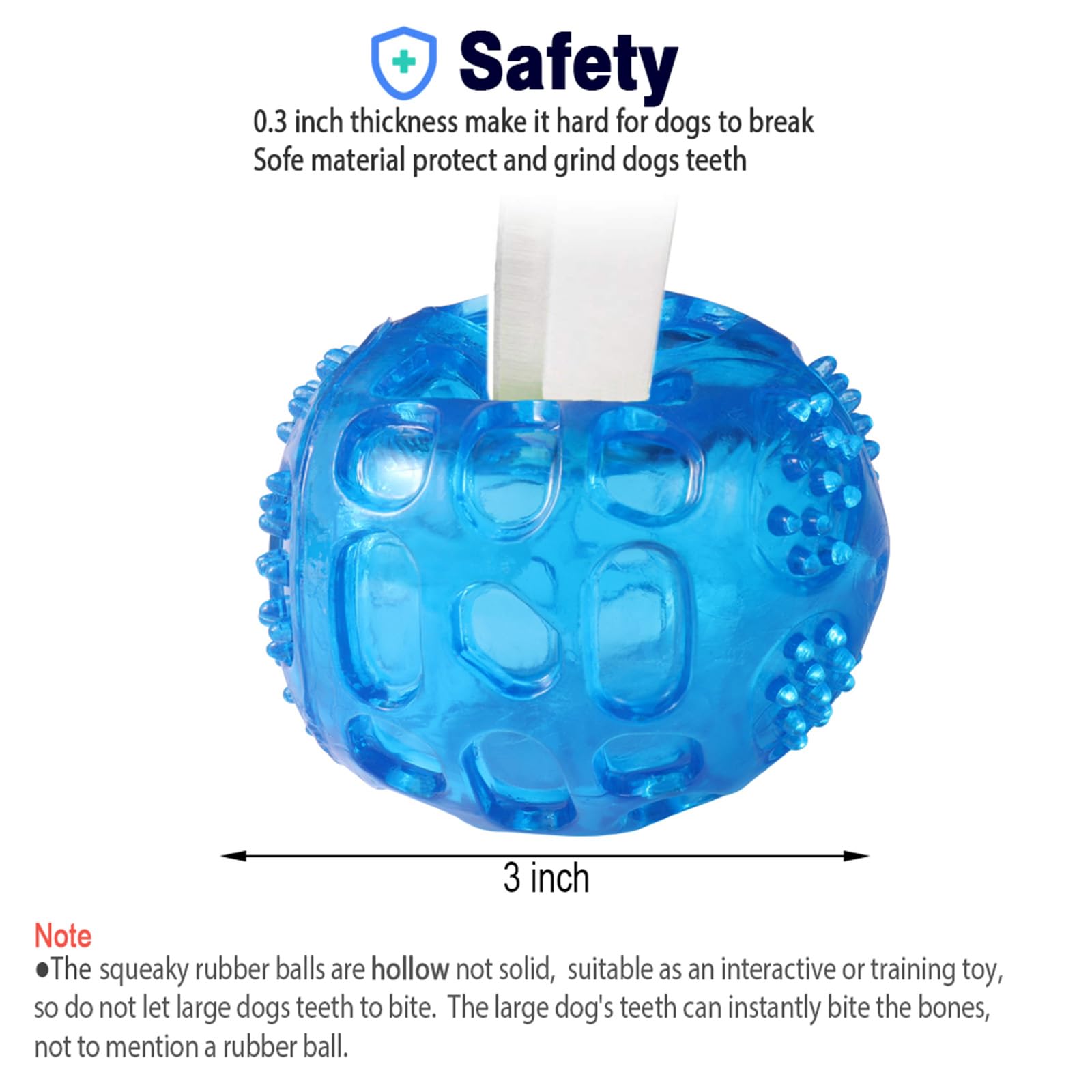 Aceone Dog Squeaky Ball, Pet Squeak Chew Bouncy Rubber Toy Balls For Small Large Dogs Indestructible Exercise Training Playing (3 Balls)