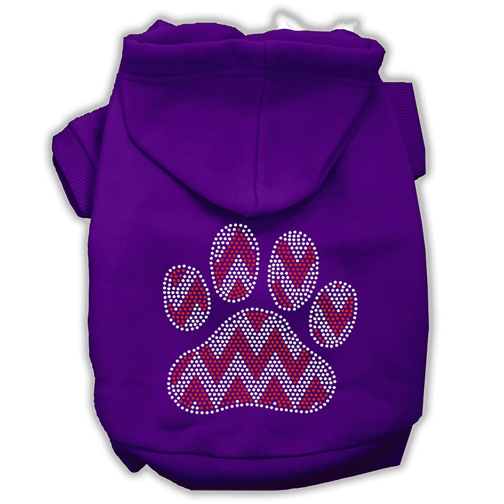 Candy Cane Chevron Paw Rhinestone Dog Hoodie Purple L 14