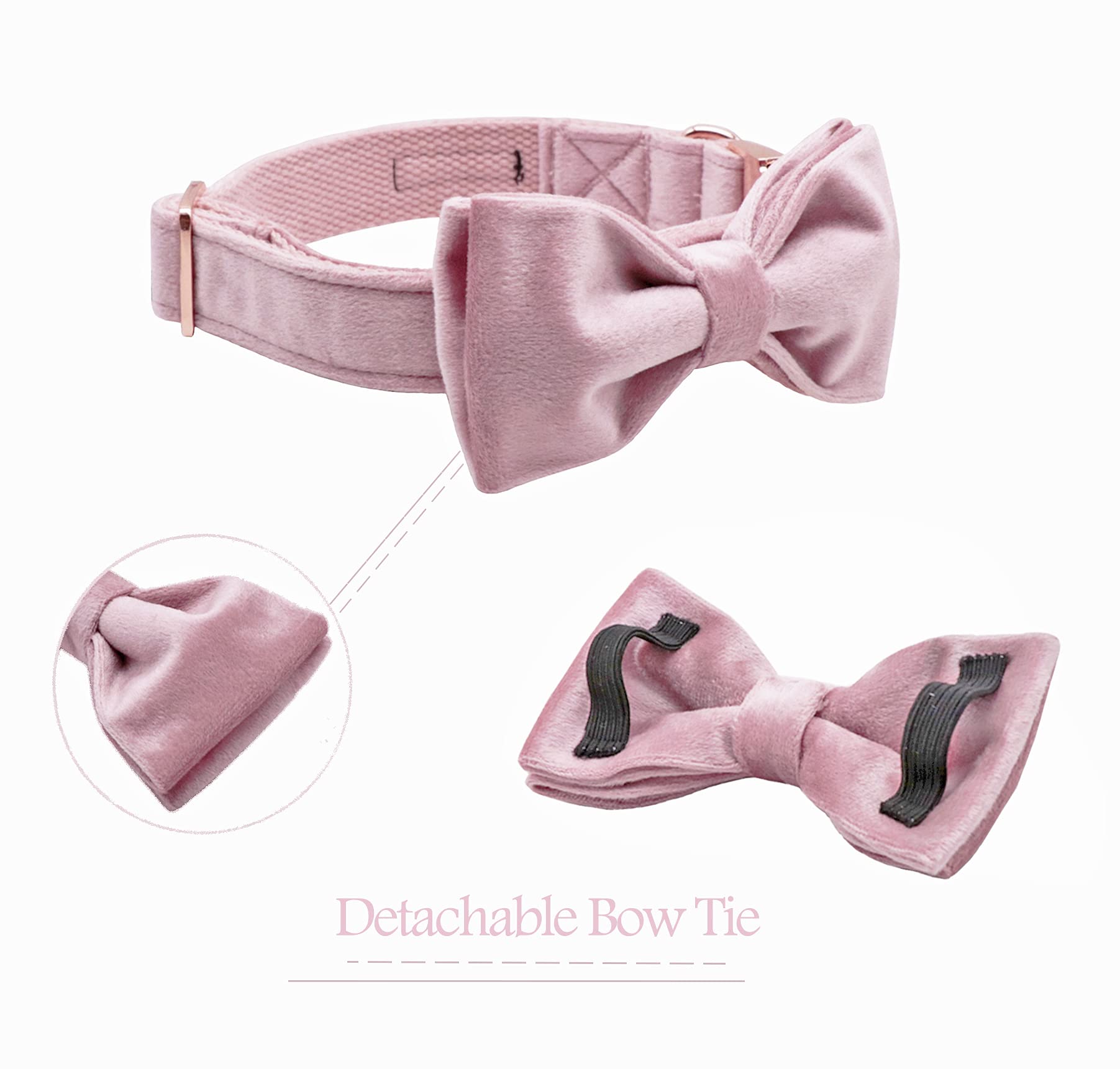 Aring Pet Velvet Dog Collars With Bow Tie, Bowtie Dog Collar, Cute Pink Collar For Girl And Boy Dogs,X-Large.