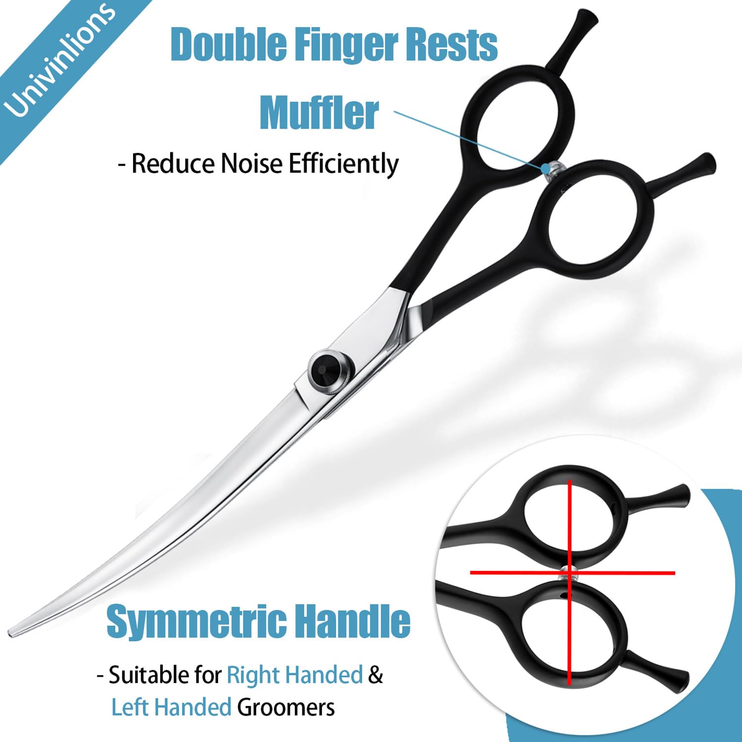 Dragon Creek 7'' Upward Curved Dog Grooming Scissors - Safety Shears For Face & Paws Trimming - Black