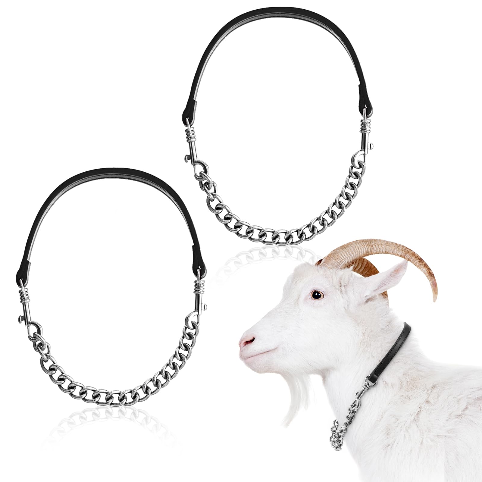 Misdary 2 Pcs Goat Show Collar Adjustable Iron Goat Chain Halter 14-24 Long for Sheep Horse Dog Cow Calf Farm Animal Supplie