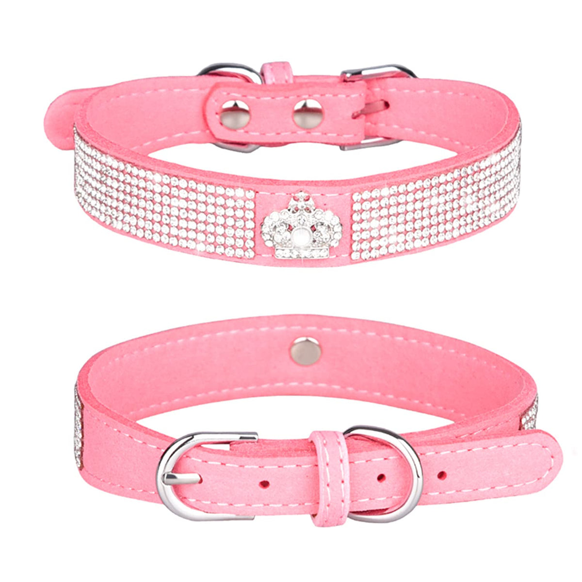 Wdpaws Rhinestones Dog Cat Collar Bling Diamond With Rhinestone Crown Decoration For Small Medium Large Dogs (Pink, L)