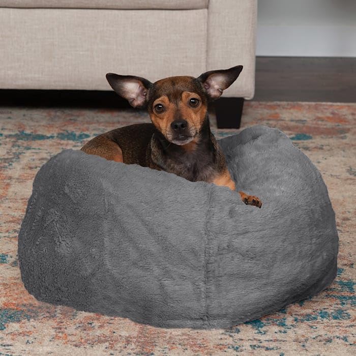 Furhaven Soft & Cozy Dog Bed for Small Dogs, Refillable w/ Removable Washable Cover & Liner, For Dogs Up to 20 lbs - Plush Faux