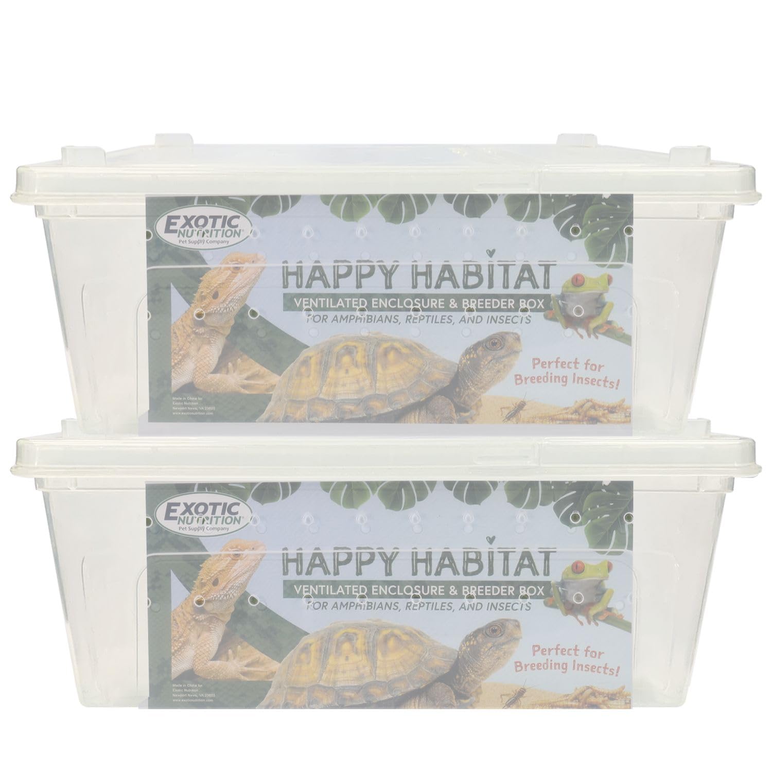 Happy Habitat (Medium - 2 Pack)- Ventilated Enclosure & Breeder Box - for Live Feeder Insects, Reptiles, Amphibians & Other Smal