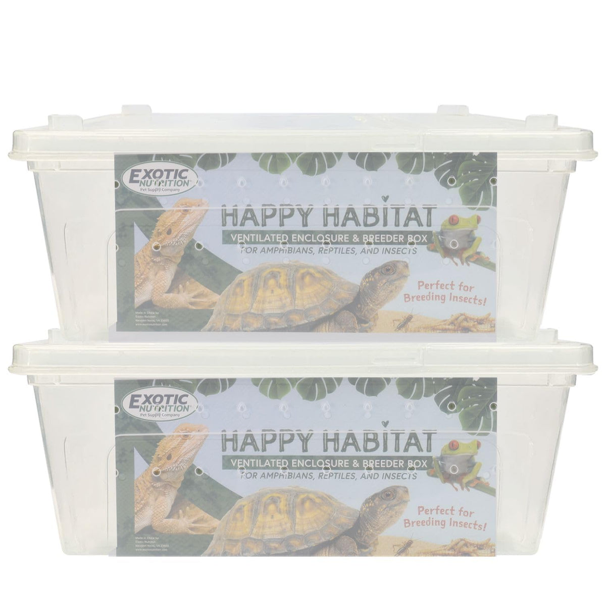 Happy Habitat (Medium - 2 Pack)- Ventilated Enclosure & Breeder Box - for Live Feeder Insects, Reptiles, Amphibians & Other Smal