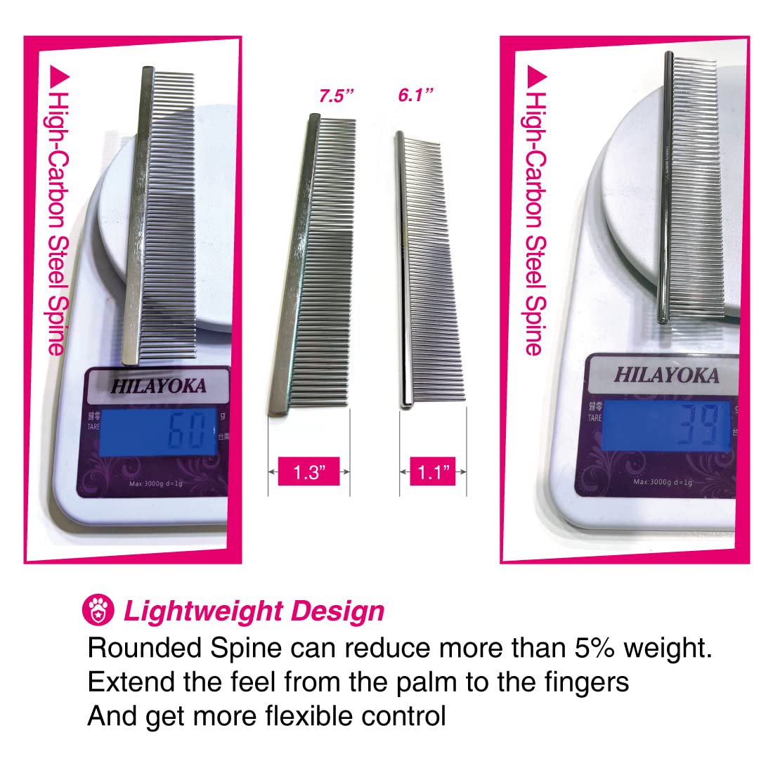 Claw Claws 6.1'' Comb With Rounded Ends Spine, Pet Comb For Professional Groomer Tool, For Short To Medium Haired Dog, Cat And O