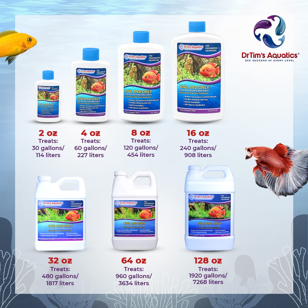 Dr. Tims Aquatics Freshwater One & Only Nitrifying Bacteria - for New Fish Tanks, Aquariums, Water Filtering, Disease Treatment