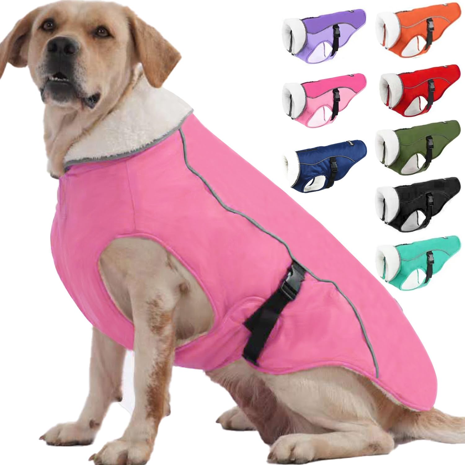 Emust Dog Coat Winter, Waterproof Dog Snow Jacket For Winter, Adjustable Small/Medium/Large Dog Coat/S For Winter, Pink, L