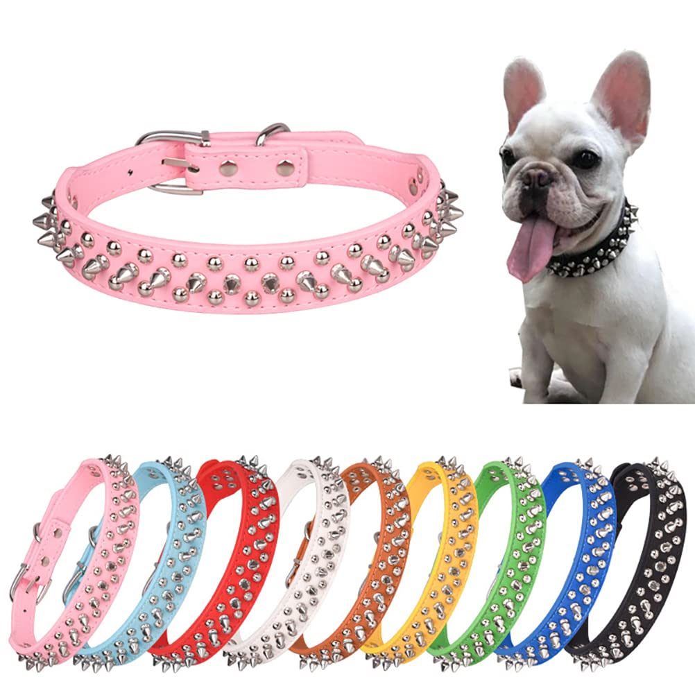 Spiked Dog Collar Soft Pu Leather Mushrooms Rivet Spike Studded Puppy Adjustable Cat Collars Pink M