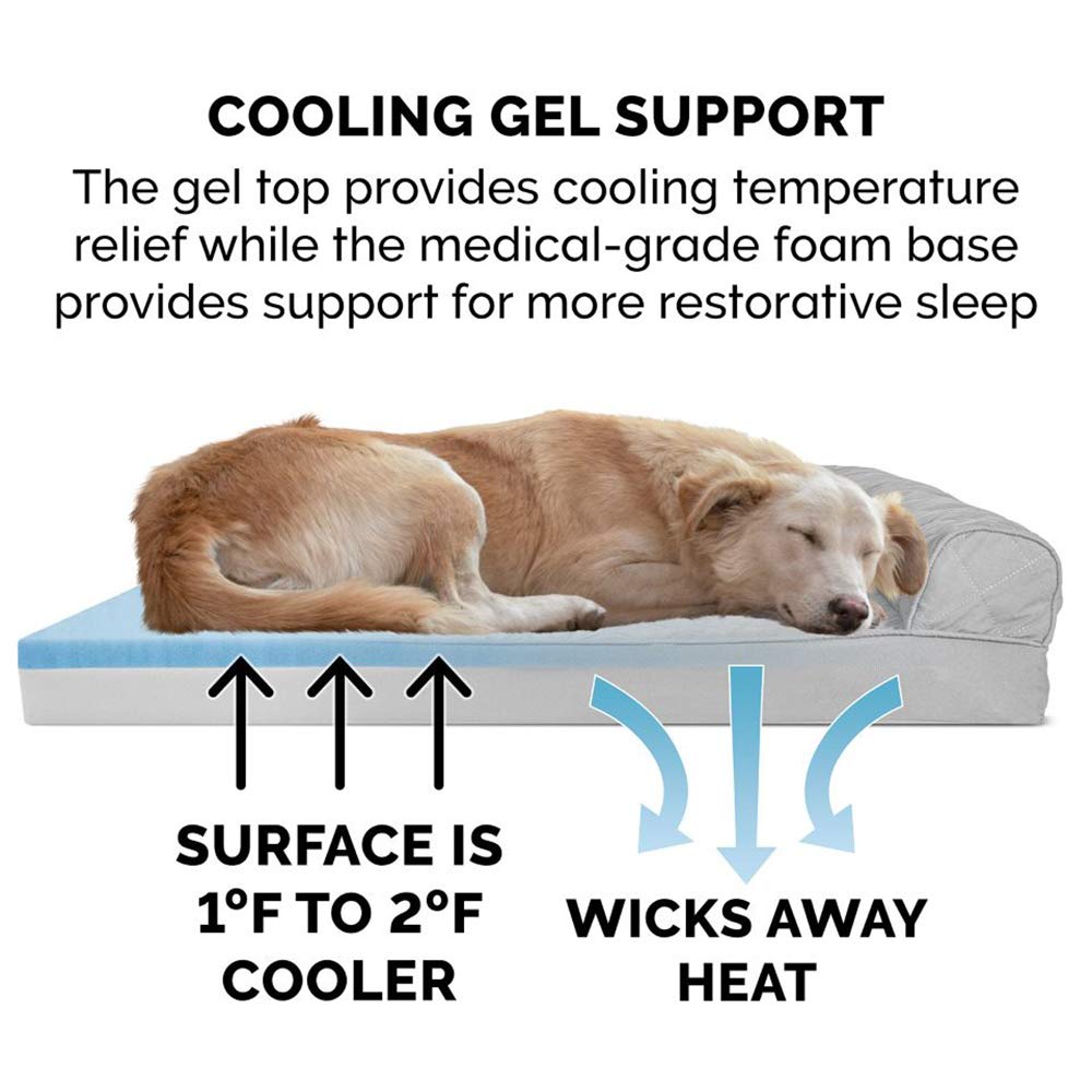 Furhaven Cooling Gel Dog Bed For Large Dogs W/ Removable Bolsters & Washable Cover, For Dogs Up To 95 Lbs - Two-Tone Plush Faux