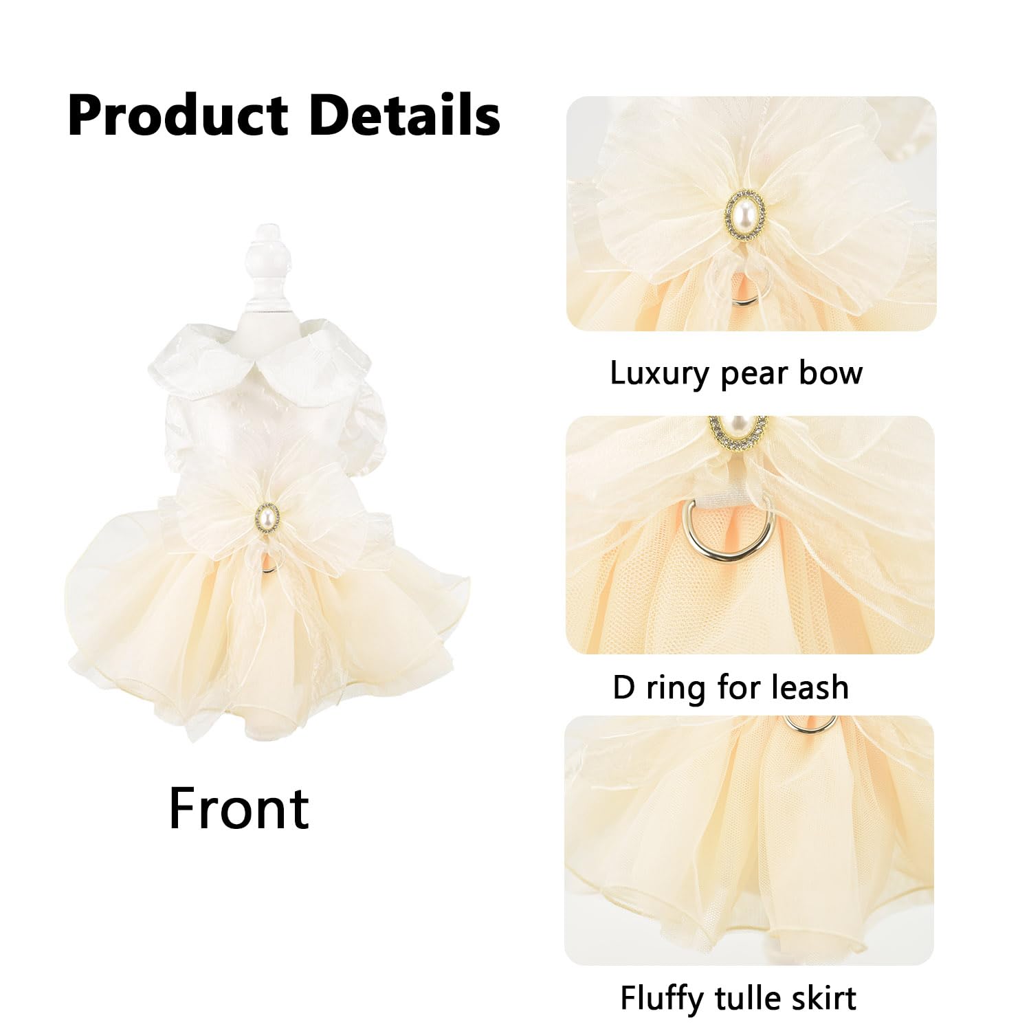 Fladorepet White Dog Tutu Dress Skirt With Leash Ring,Dog Clothes For Small Dogs Girl,Formal Pet Wedding Attire Dresses, Cat Bri
