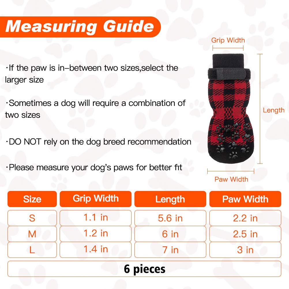 Scenereal Dog Socks Double Side Anti-Slip With Straps Traction Control 3 Pairs Set - Plaid Paw Protector For Floor Indoor, Non-Skid Design For Small Medium Dogs Cats Puppy