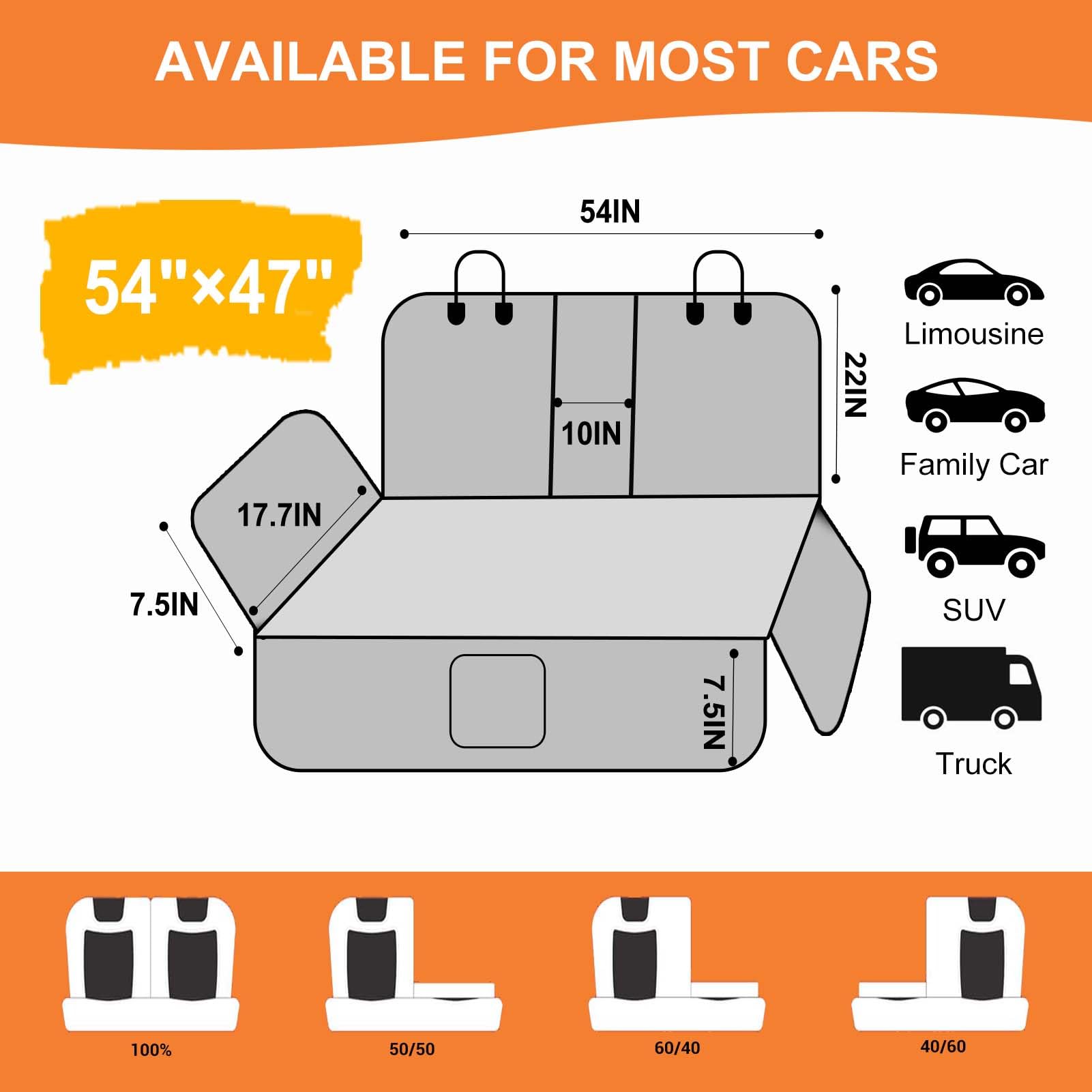 EasyHaWei Dog Car Seat Cover for Back Seat Bench Cover, Compatible for Armrest 100% Waterproof & Nonslip Backseat Protector for