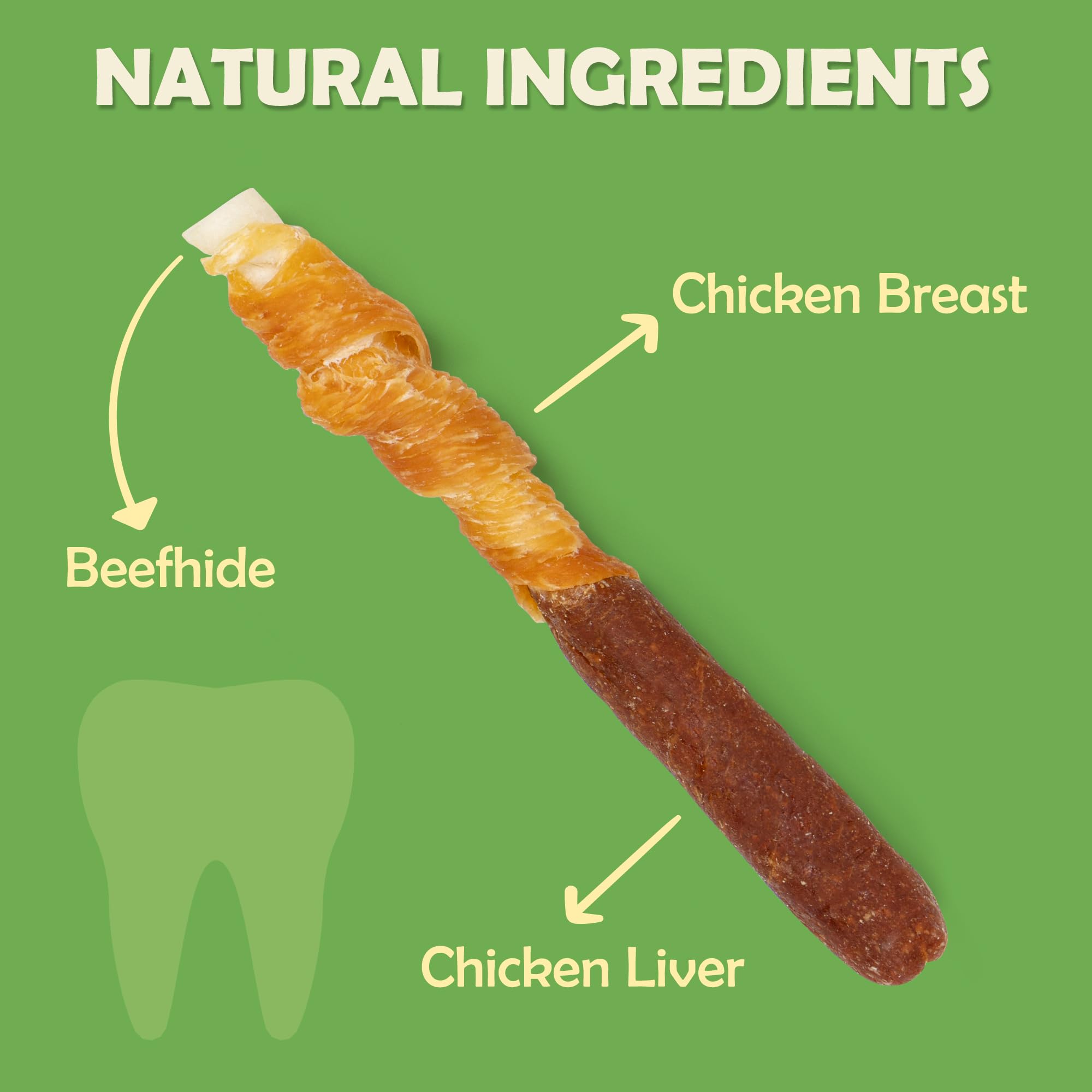 MON2SUN Dog Treats 5 Inch Double Flavor Chicken & Chicken Liver Wrapped Rawhide Sticks, Teeth Cleaning for Small Dogs, 10.6 oz (