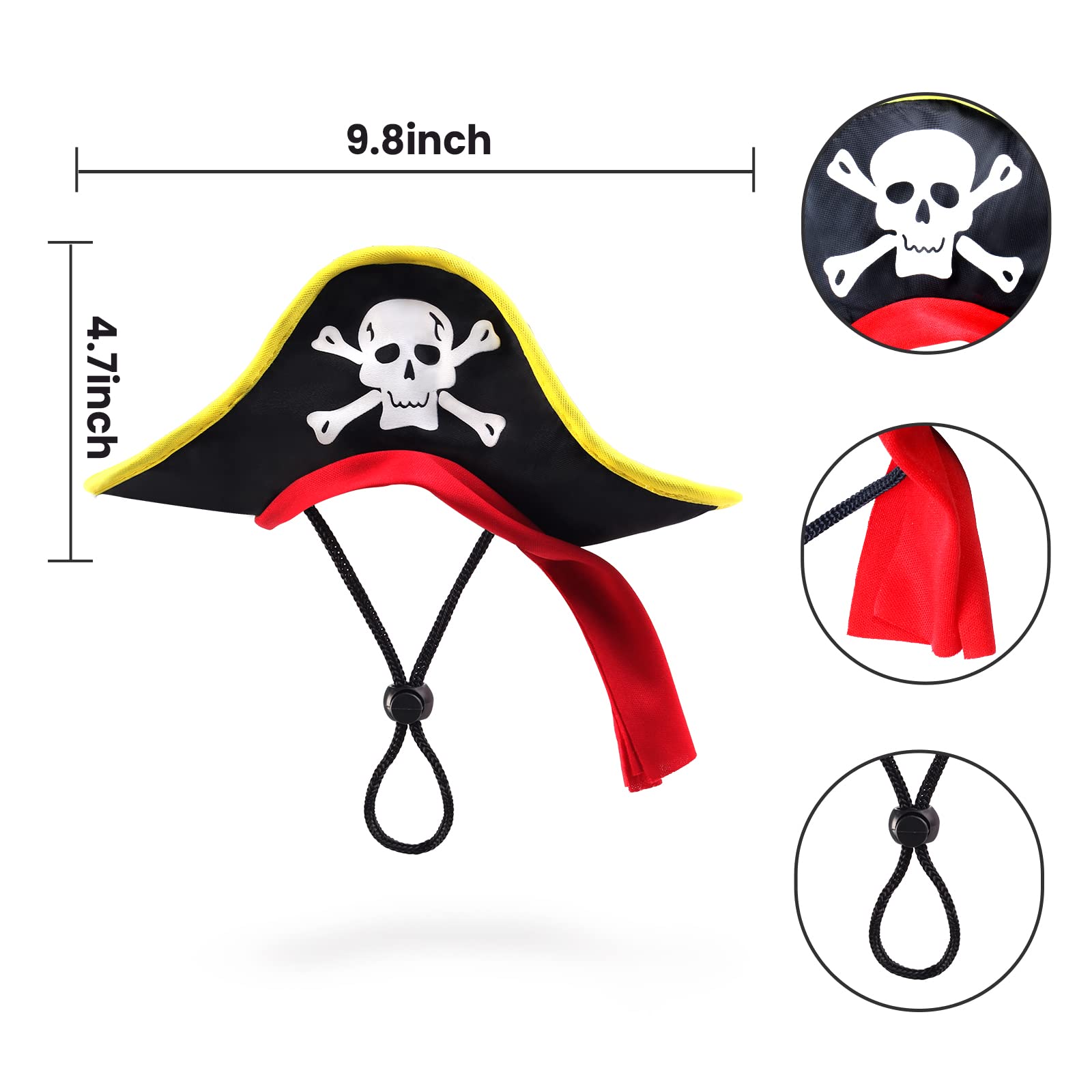 Aichiyu 2 Pieces Skull Print Pet Pirate Hat With Pirate Skull Bandana Dog Cat Captain Cap Halloween Pirate Cosplay Costume Halloween Party Hat Dress Up Costume Accessories (A) One Size