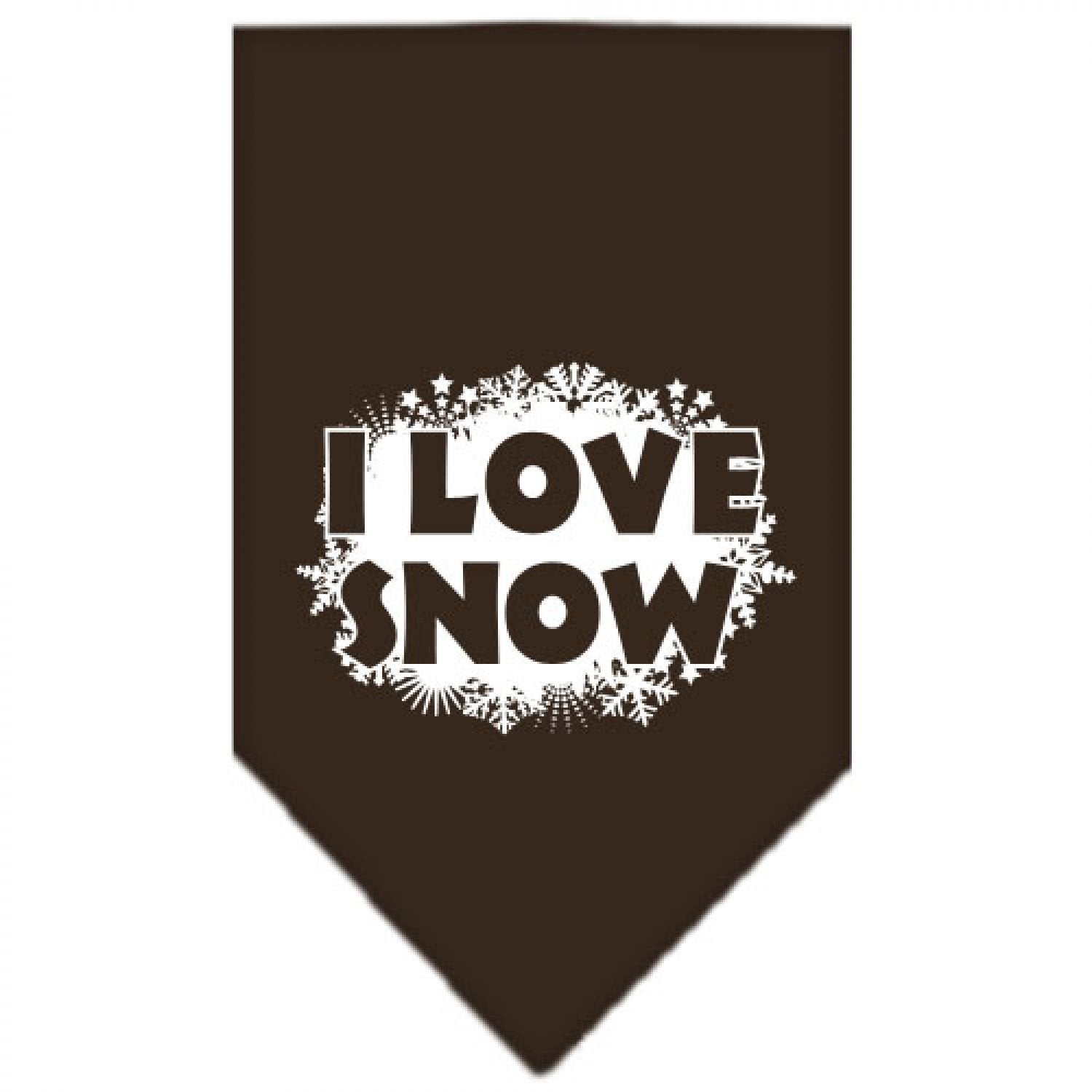 Christmas Pet and Dog Bandana Screen Printed, &quot;I Love Snow&quot; Cocoa Small