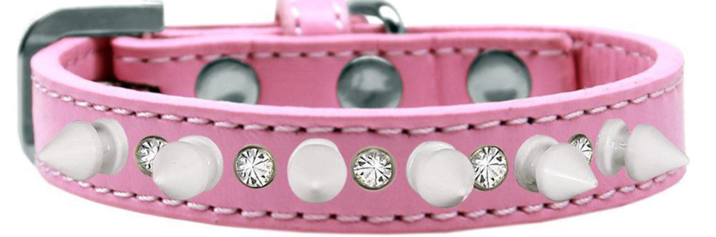 Pet and Dog Spike Collar, Clear Crystals & White Spikes? Light Pink 14