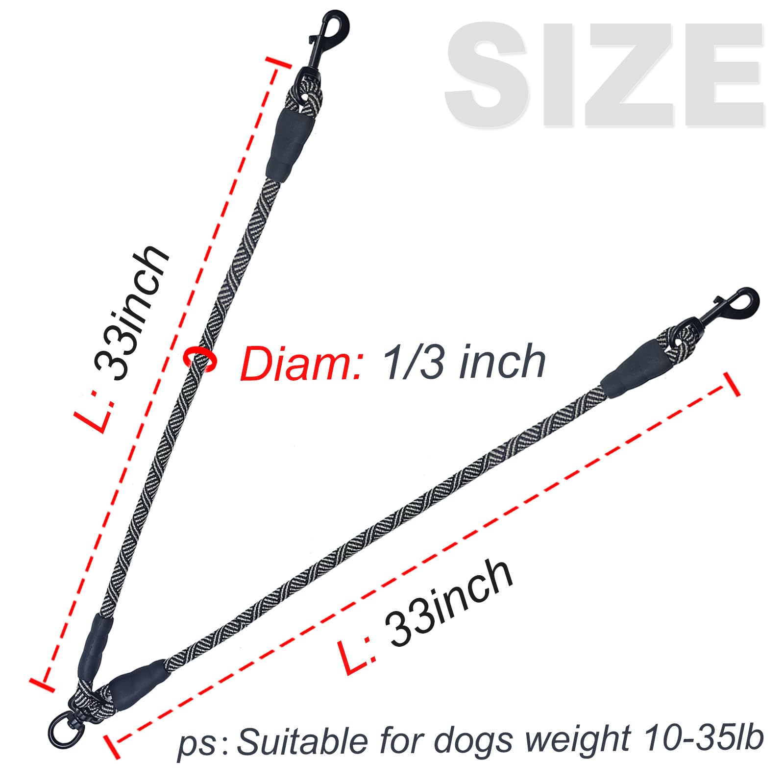 Mycicy Double Dog Leash Coupler, Extension Rope for Two Dogs, No Tangle Dual Dog Lead Splitter for Small Medium Dogs 10-35 lbs (