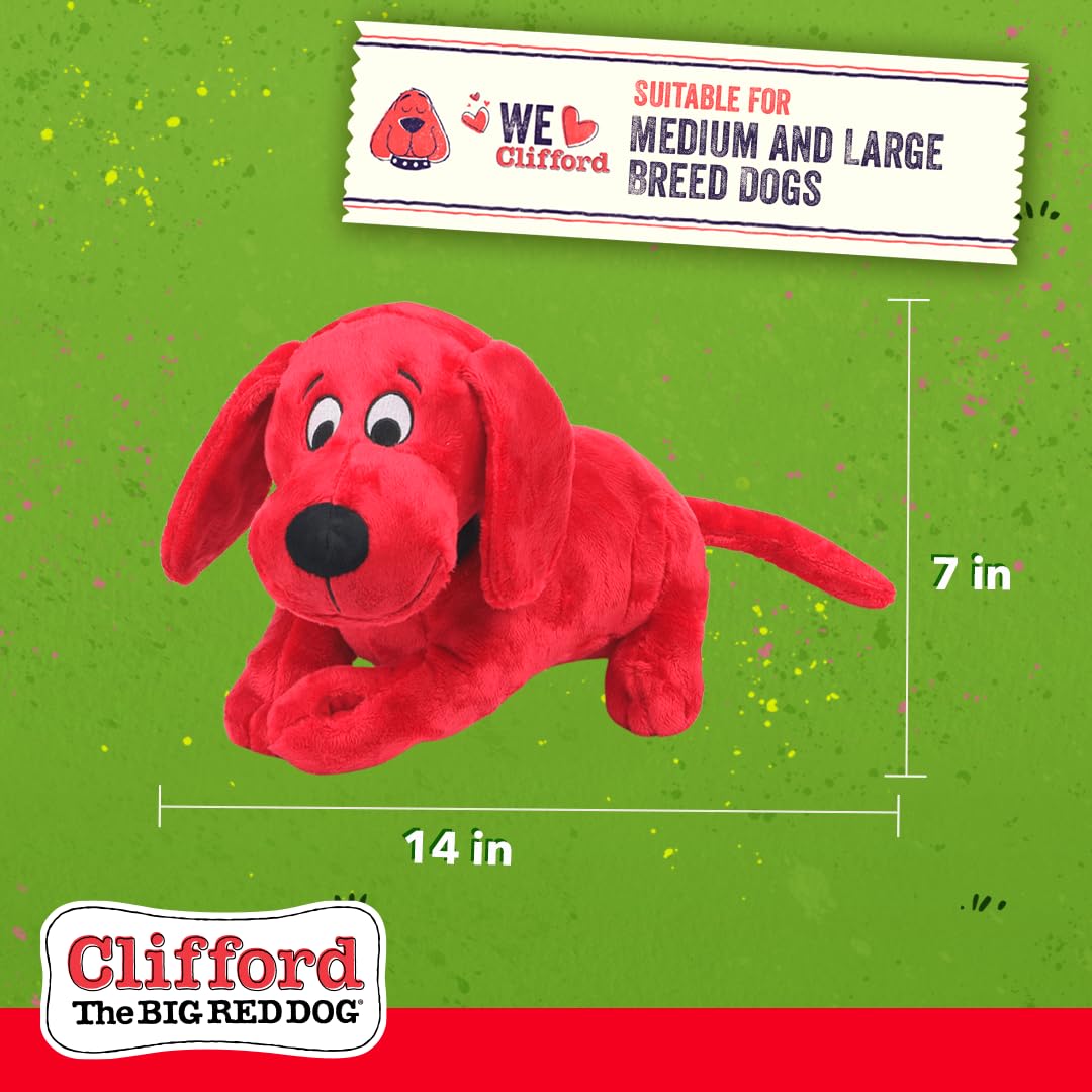Clifford Plush Dog Toy - Snuggle Buddy for Medium to Large Dogs, 14" Cozy Stuffed Animal with Squeakers, Crinkle - CPSB01, Medium Color