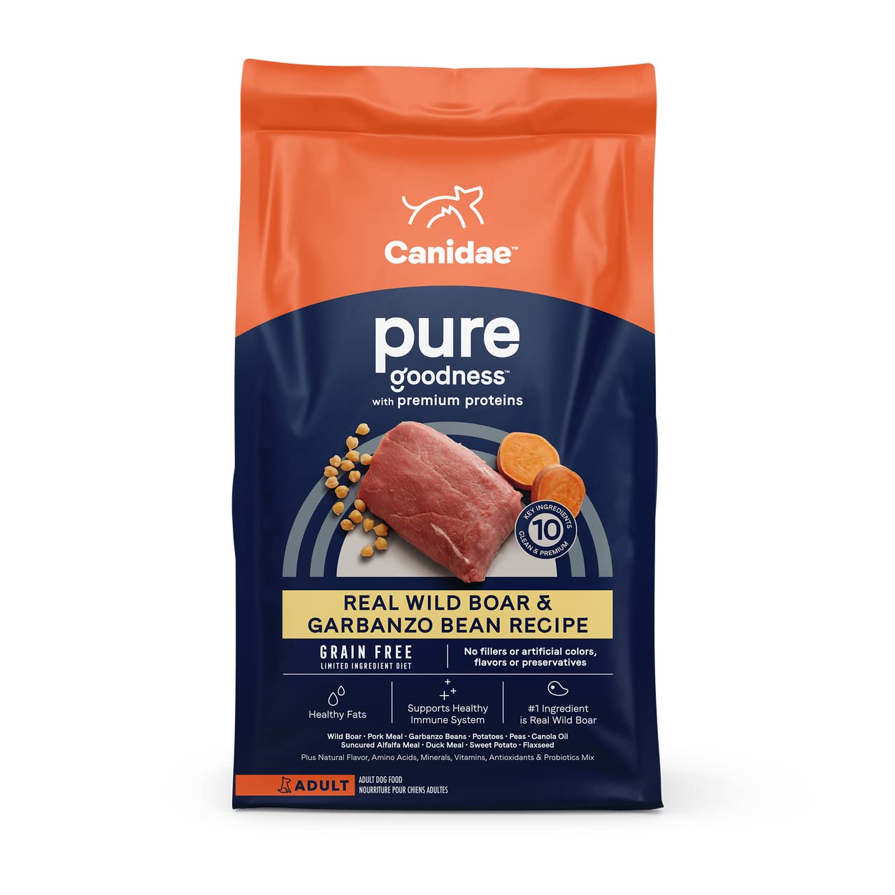 Canidae Pure Limited Ingredient Premium Adult Dry Dog Food, Real Wild Boar & Garbanzo Bean Recipe, 4 lbs, Grain Free
