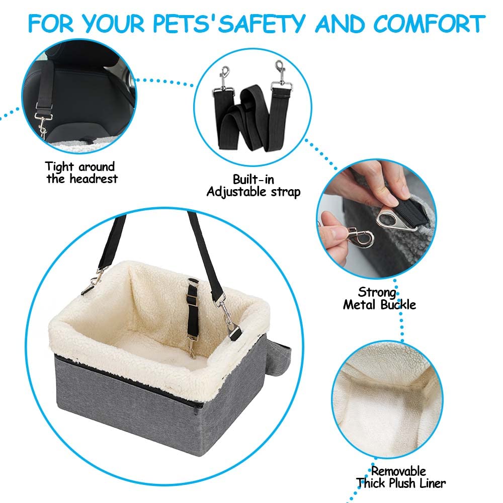 Unicitii Dog Car Seat For Small Dog, Raised Dog Booster Seat With Metal Frame, Dog Car Booster Seat Puppy Car Seat For Pets Small Dogs Cats
