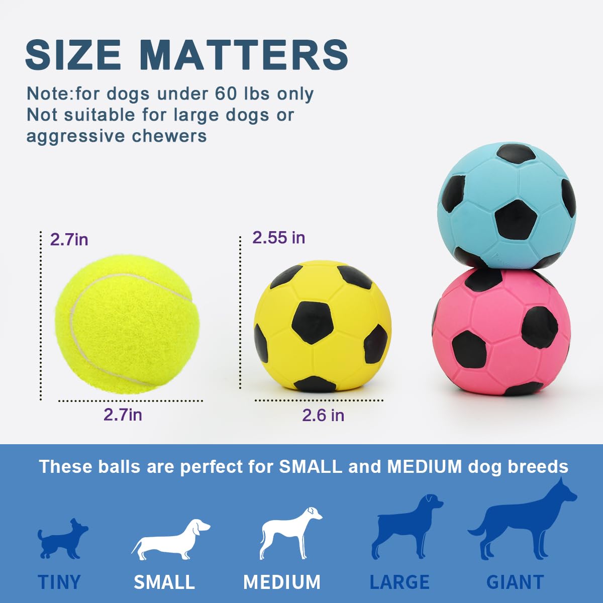 Pawdoer 2.6'' Squeaky Dog Ball For Medium Dogs, Soft Latex Rubber Squeaky Dog Toys, Cute Bounce Pet Squeak Toys Play Fetch Footb